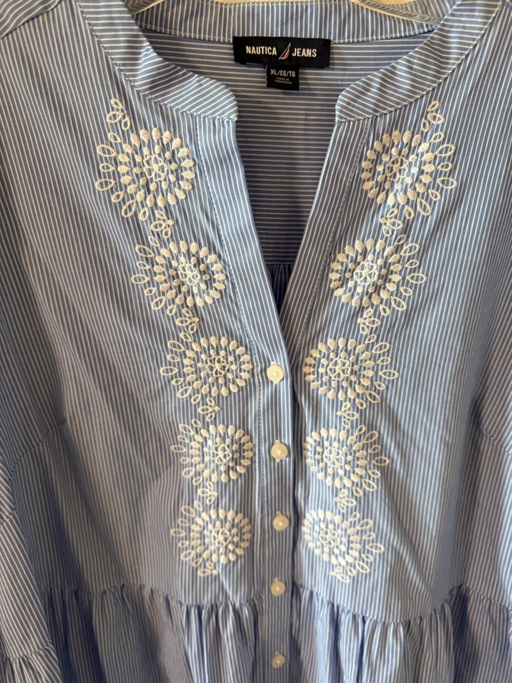 Nautica Jeans Women’s Embroidered pinstripe Tiered Cotton Mini Dress XL - Picture 6 of 10